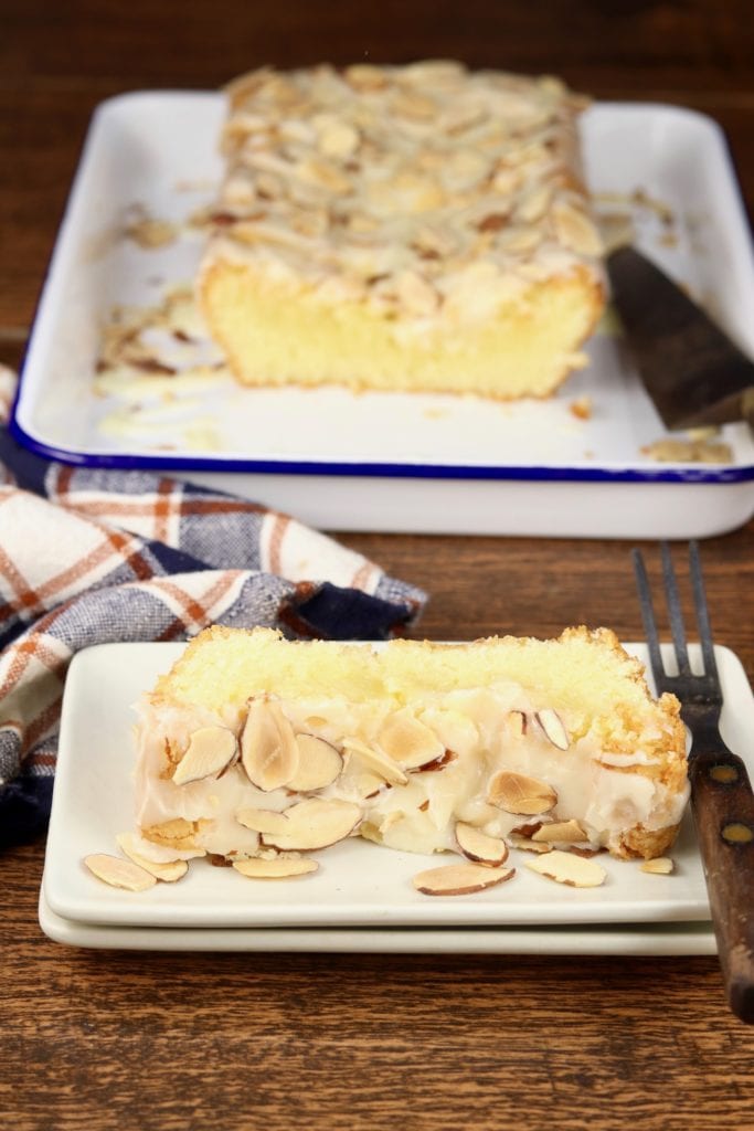 Almond Pound Cake Loaf with sliced almonds
