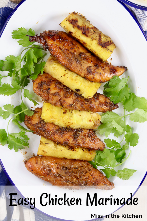 Text overlay ~ Easy Chicken Marinade - with grilled pineapple