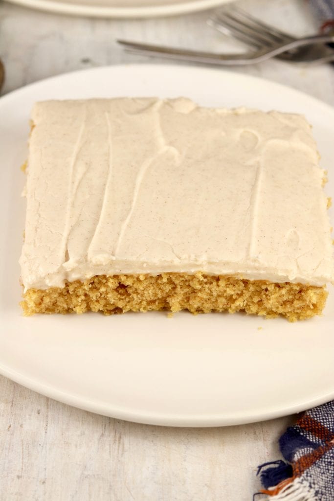 Slice of sheet cake with icing