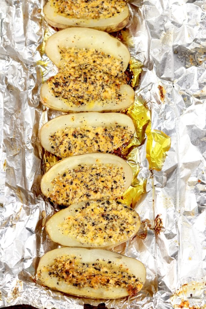 Foil packet grilled potatoes with cheese and bagel seasonings