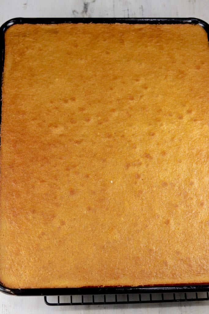 Pumpkin Sheet Cake baked in pan