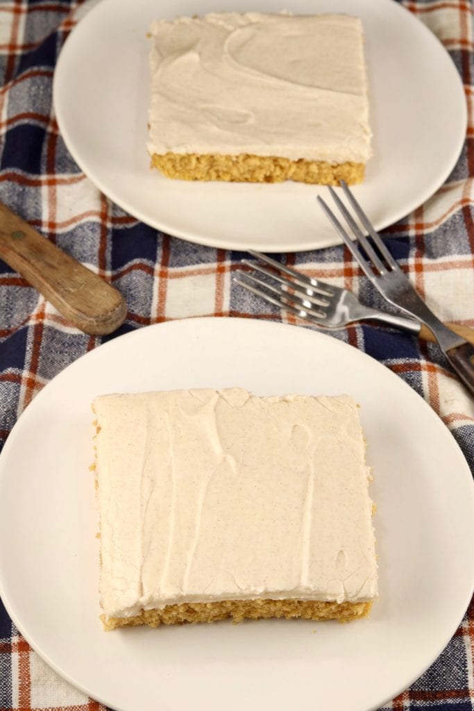 Pumpkin Sheet Cake slices with coffee