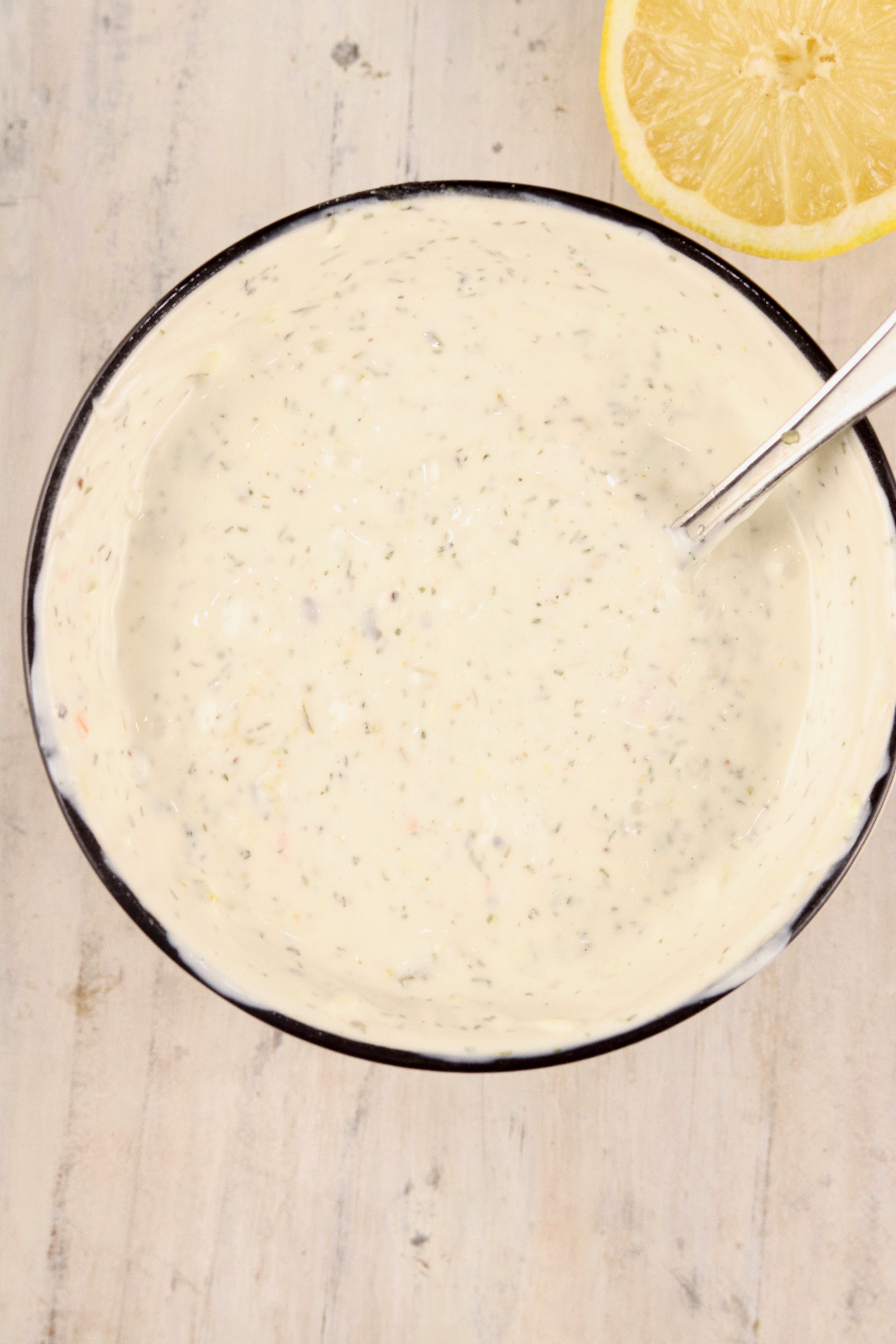 Homemade tartar sauce in a bowl. 