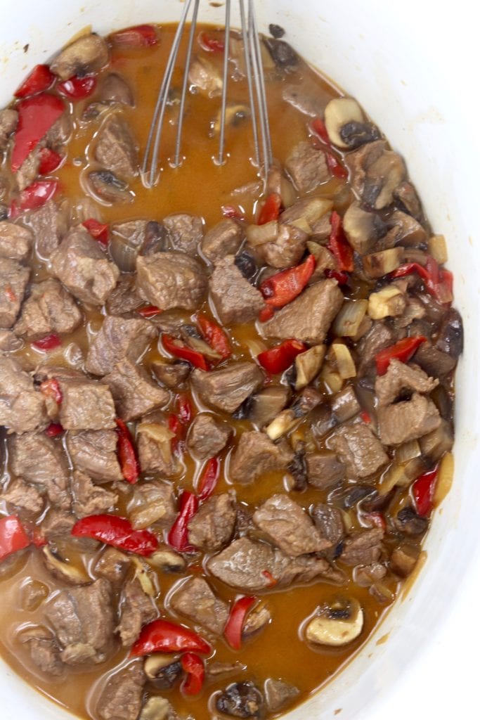crockpot of teriyaki steak 