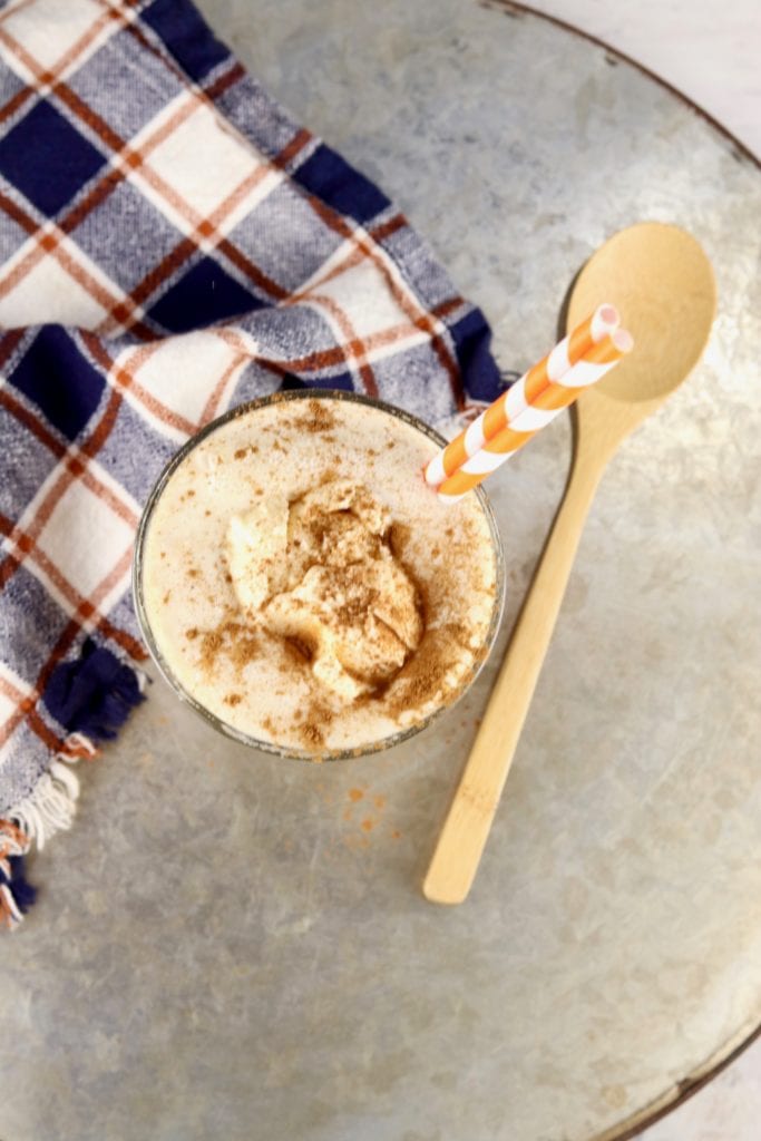 Plaid napkin with a cinnamon topped chai latte with Irish Cream and Rum