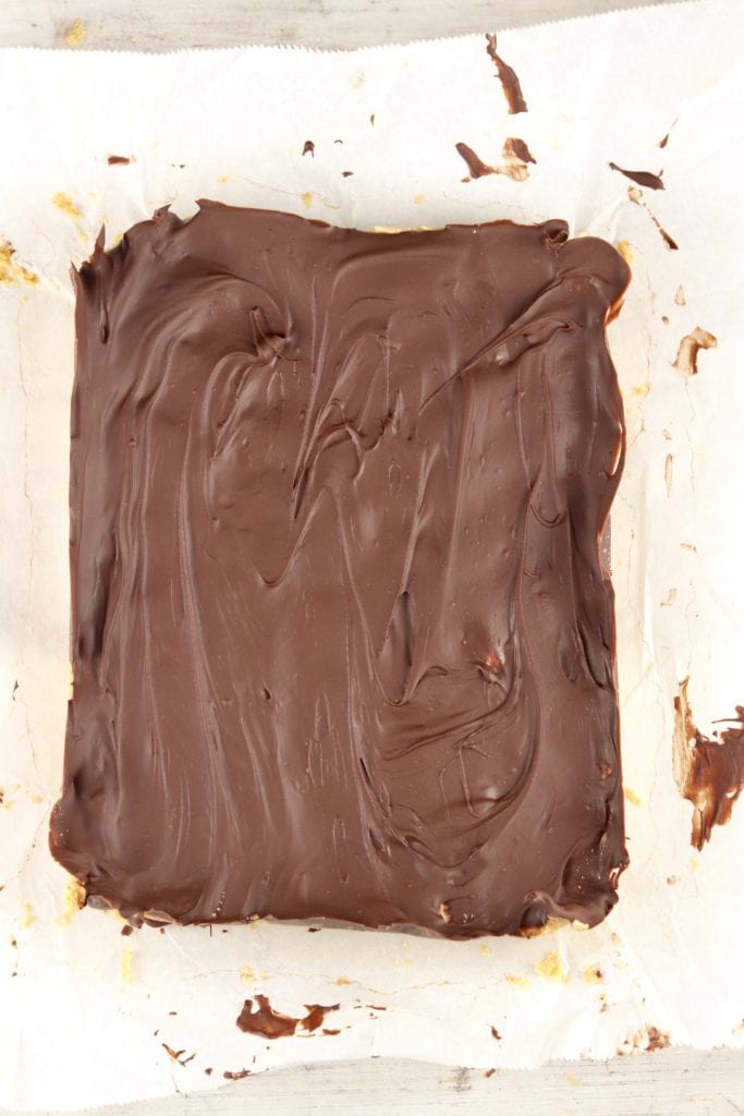 Chilled chocolate covered peanut butter bars