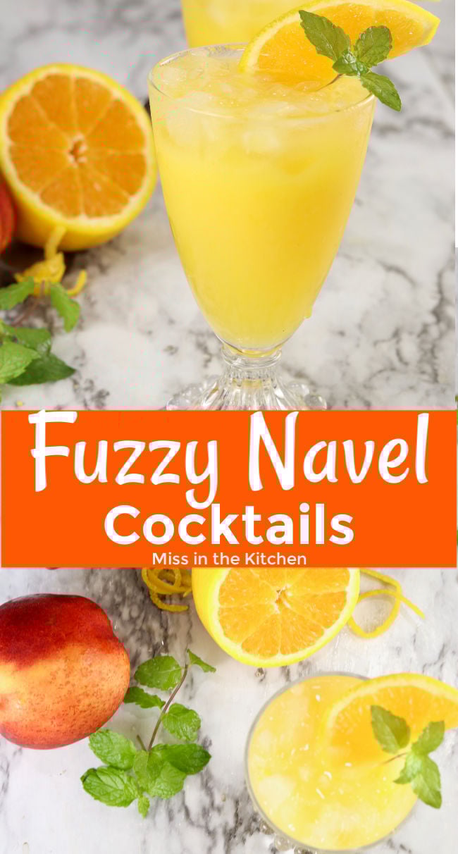 Fuzzy Navel drink with text overlay collage