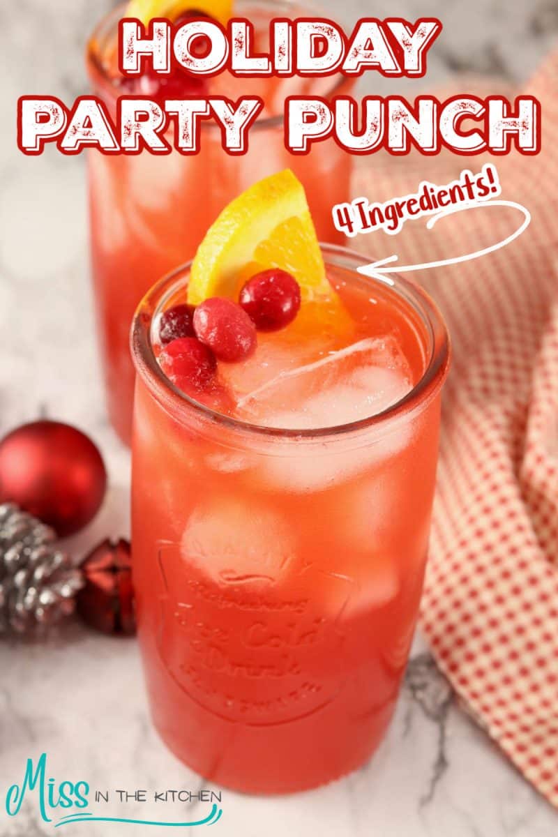 Holiday fruit punch with text overlay.