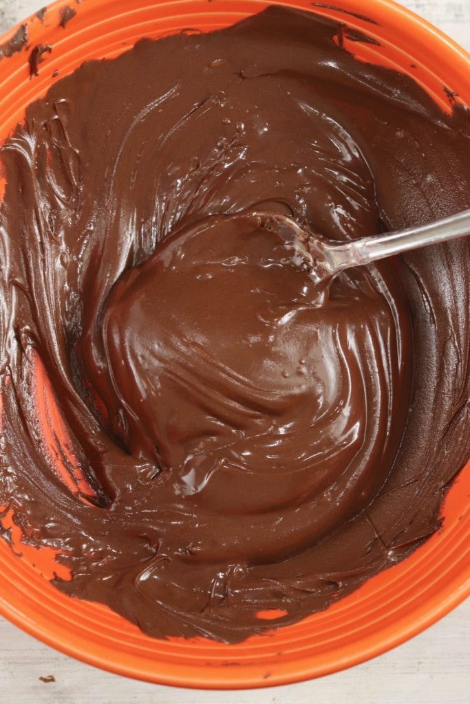 melted chocolate in an orange bowl