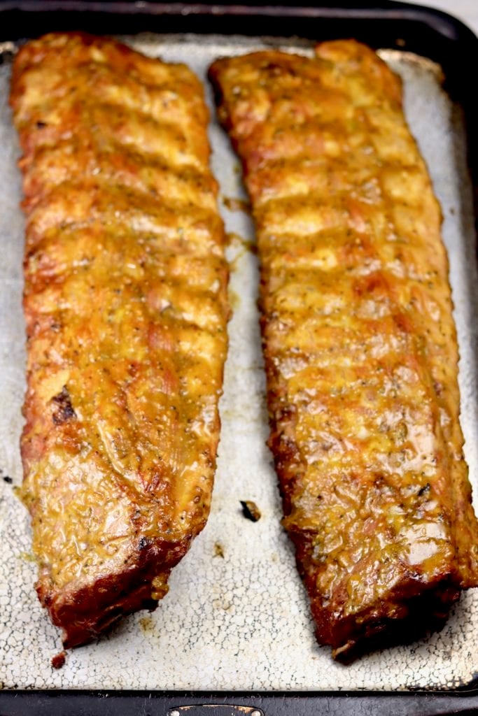 2 slabs of grilled mustard bbq ribs