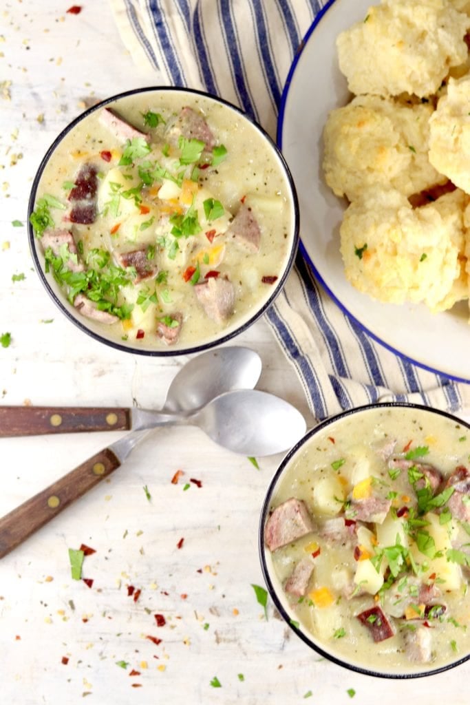 2 bowls of smoked sausage potato soup