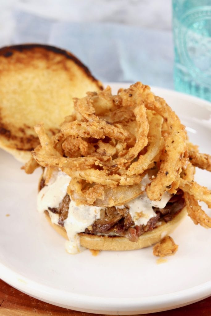 Roast Beef Sandwich with horseradish and crispy onions