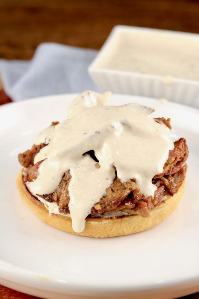 Horseradish sauce on roast sandwich