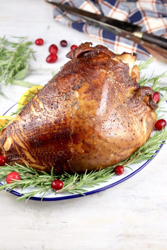 Whole Smoked Turkey Breast on a serving platter