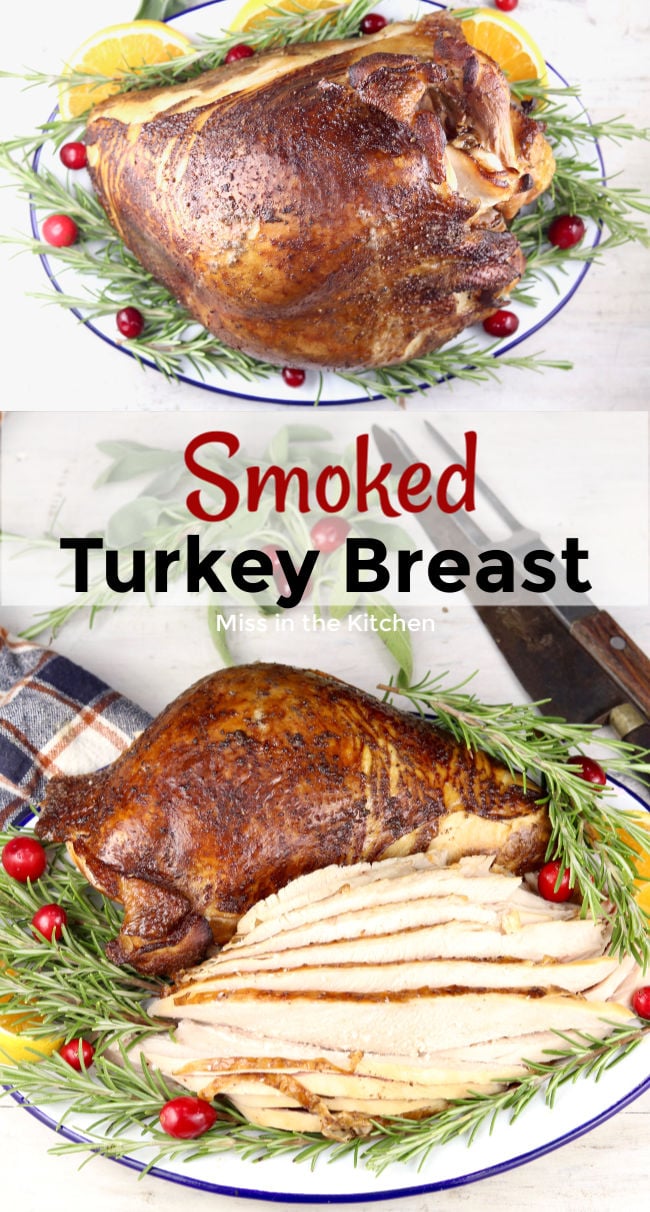 Smoked Turkey Sliced on a platter collage
