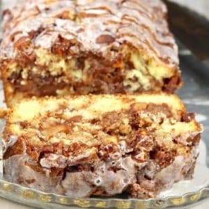 Sliced apple fritter cake.
