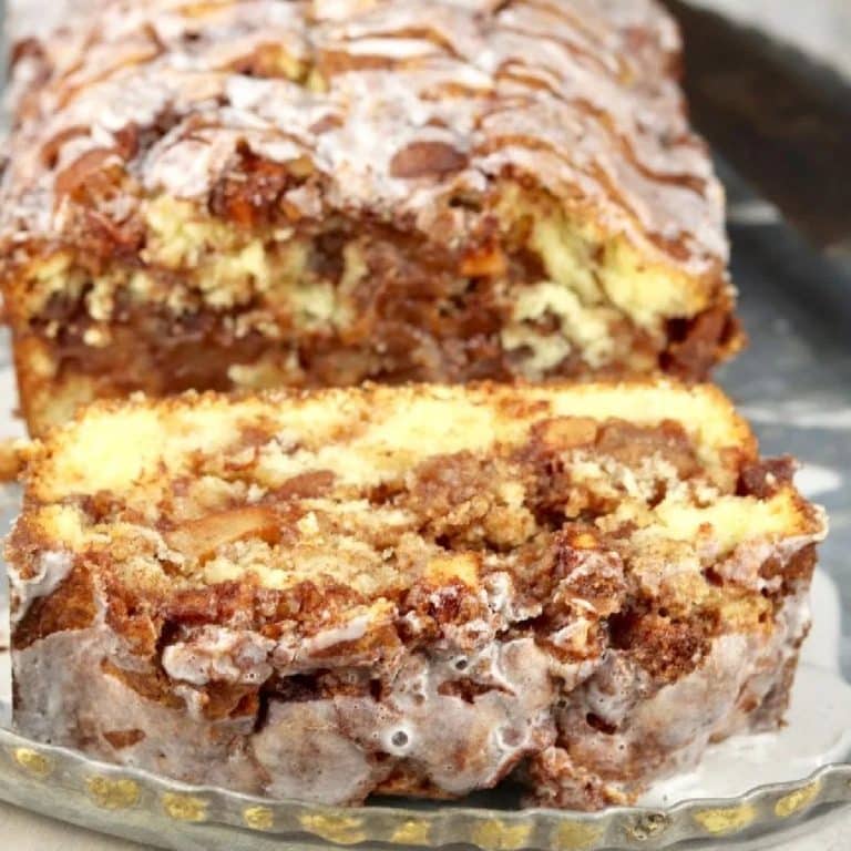 Sliced apple fritter cake.