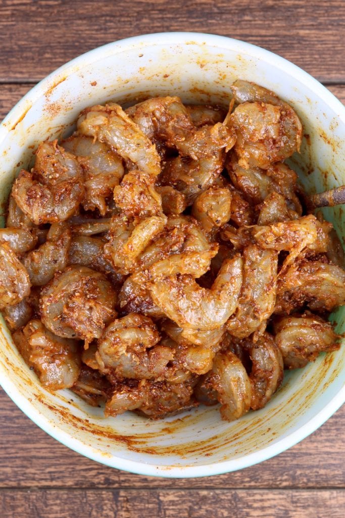 Shrimp coated with Cajun seasoning