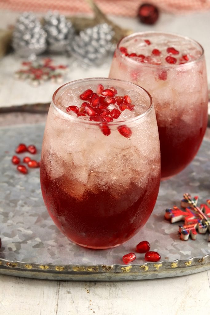 Stemless wine glass with pomegranate mimosa