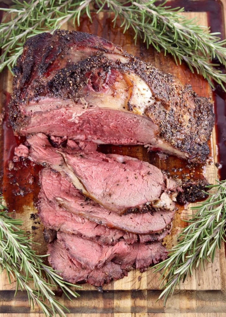 Sliced prime rib roast