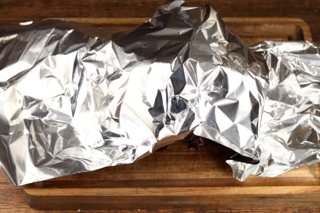 Foil tent over prime rib roast
