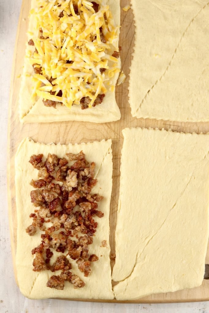 Sausage and cheese on crescent dough