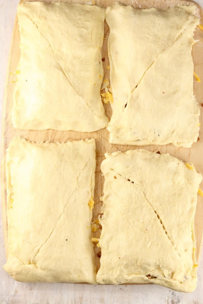 Filled crescent dough rectangles for waffles