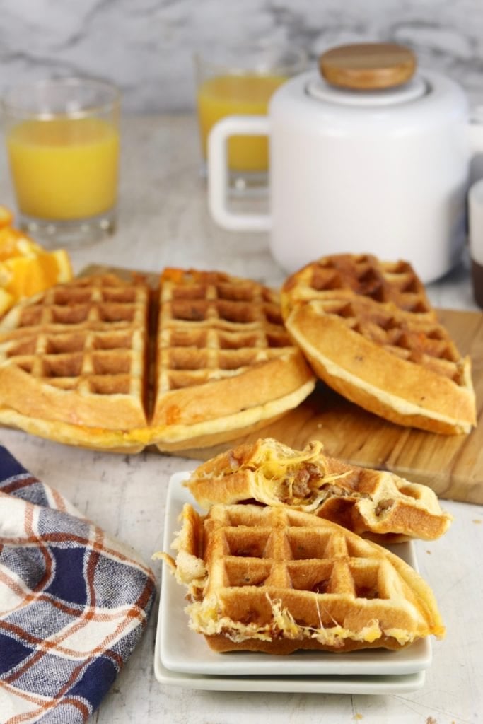 Stuffed Waffles with sausage and cheese 