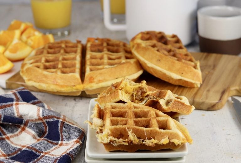 Sausage and cheese stuffed waffles