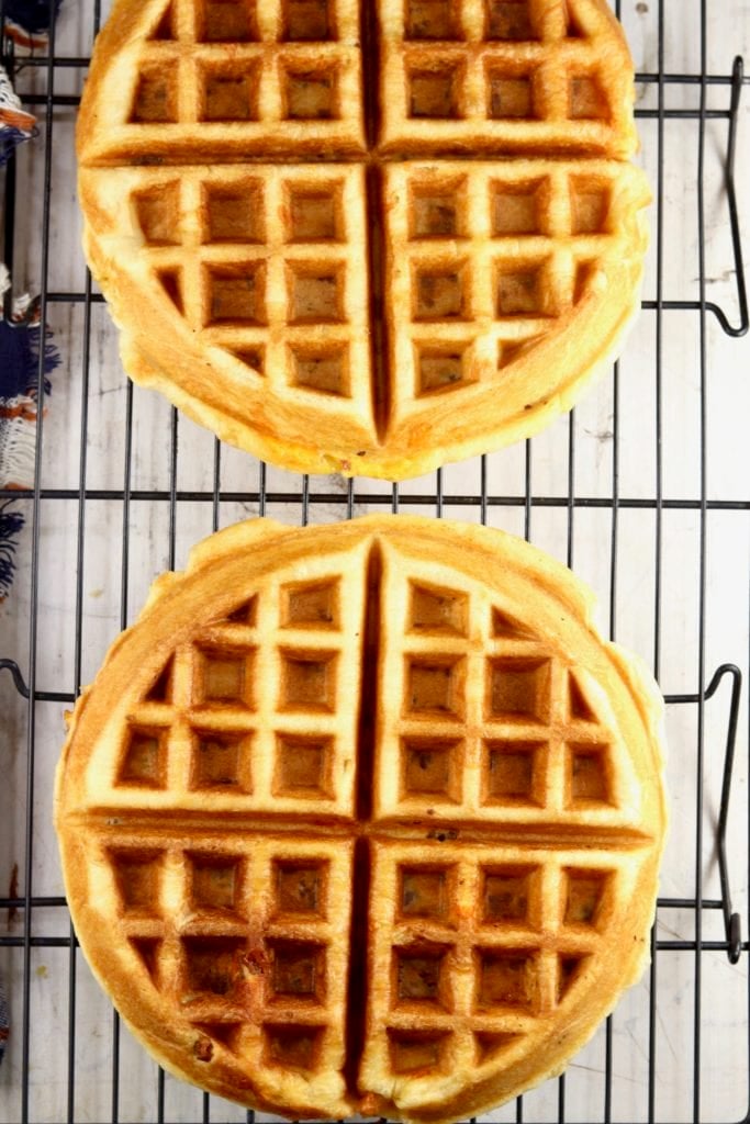 Waffles cooling on a wire rack
