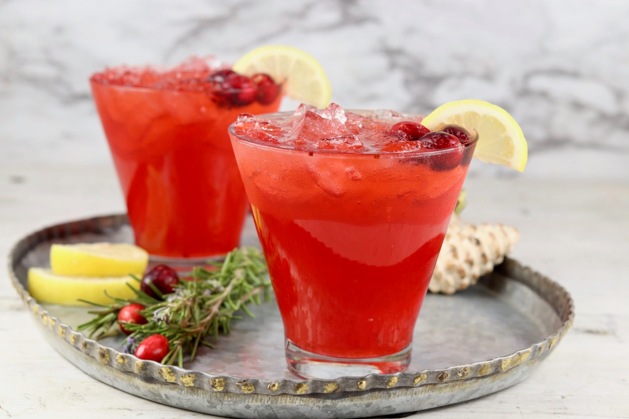 Cranberry Vodka Cocktails on a platter