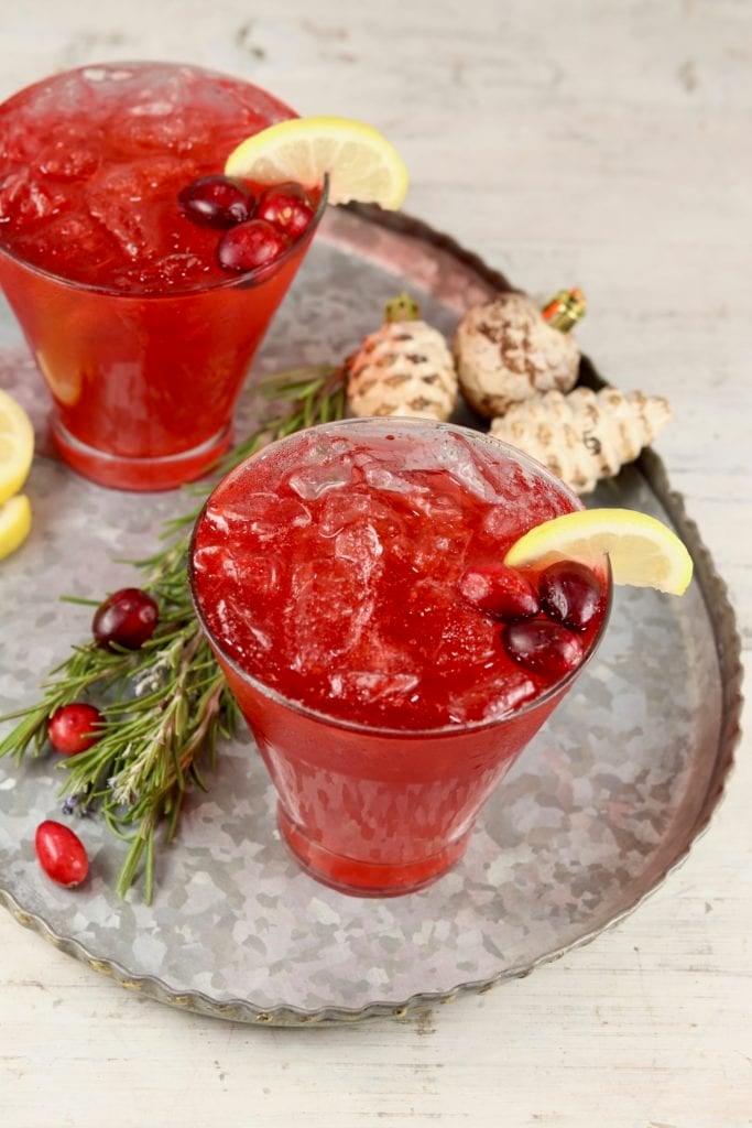 Overhead 2 cocktails with cranberry and vodka
