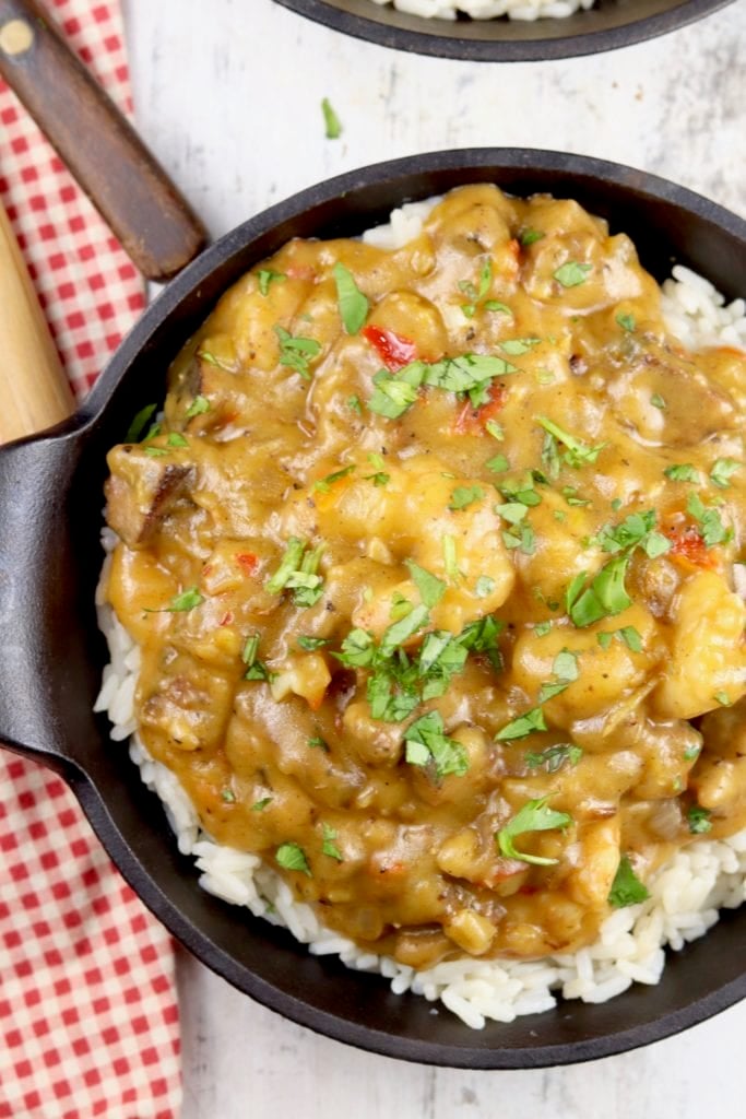 Shrimp & Smoked Sausage Gumbo served over rice