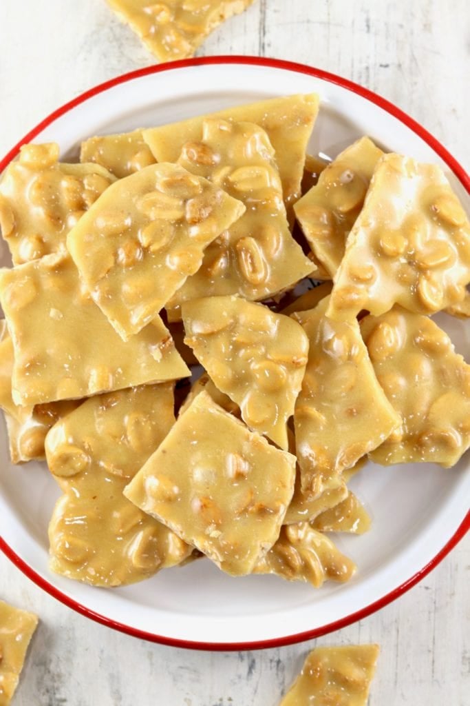 Bowl of peanut brittle candy