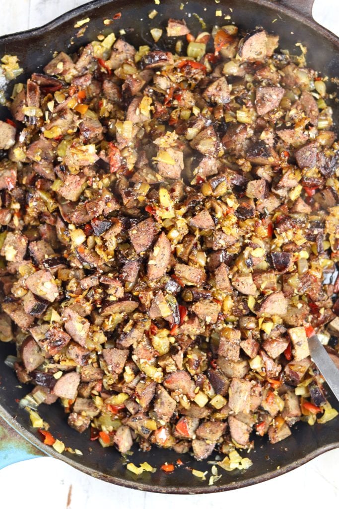 Smoked Sausage and vegetables in a skillet