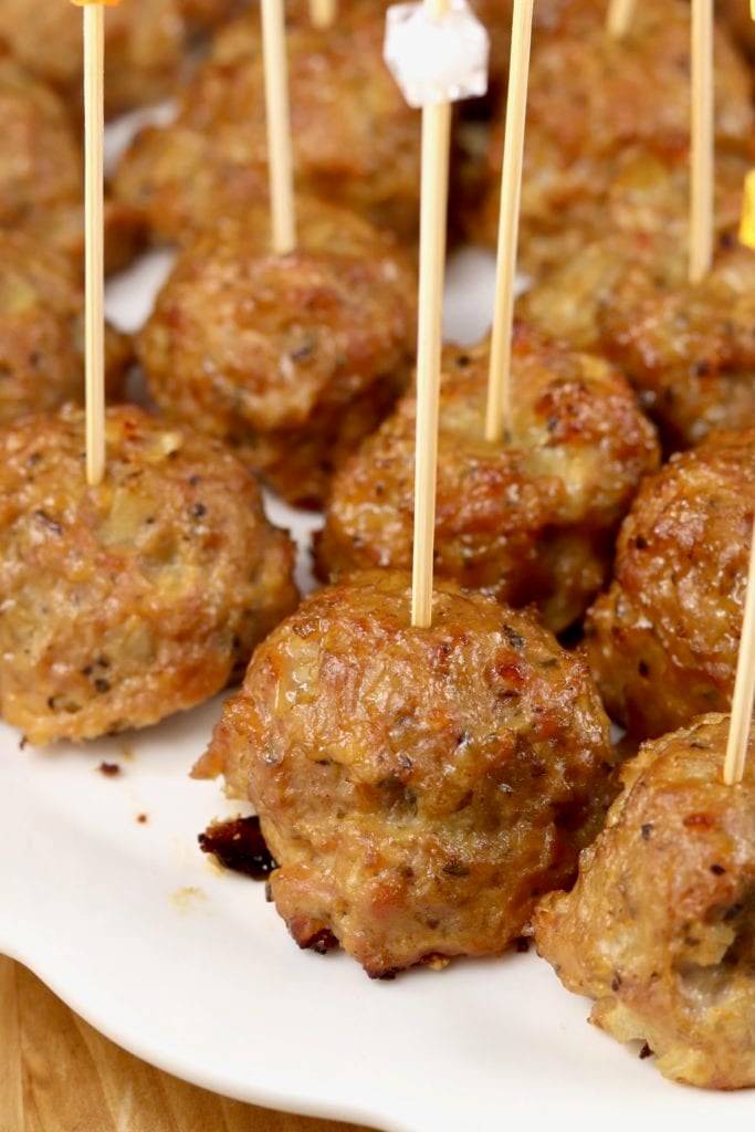 Smoked Cocktail Meatballs with appetizer picks