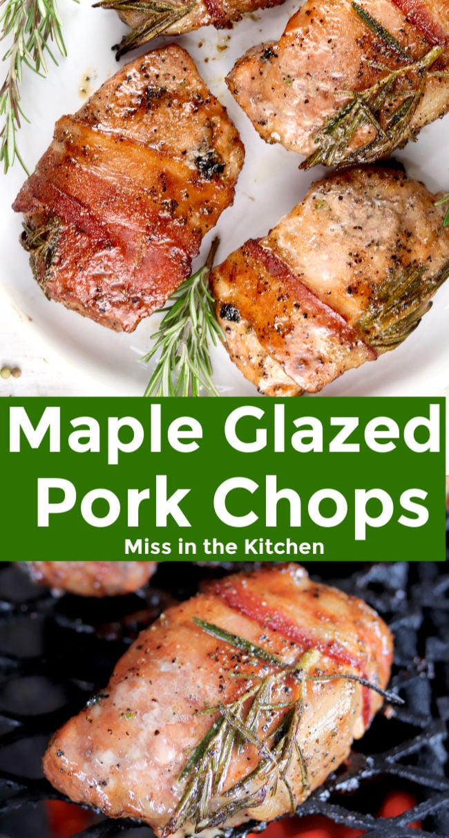 Grilled Pork Chops with bacon and rosemary