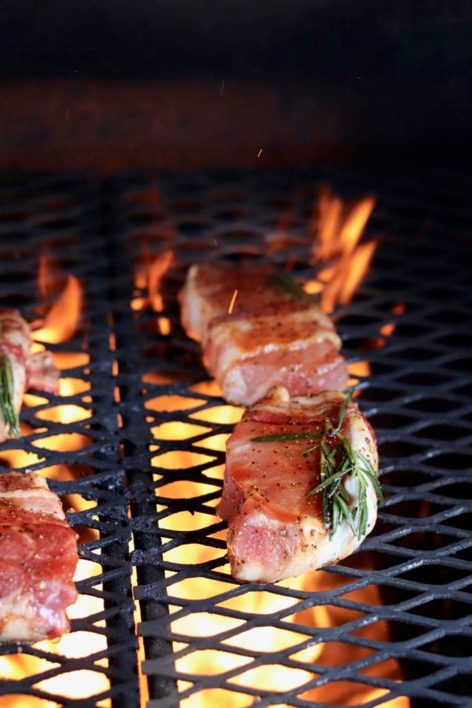 Pork chops over grill fire