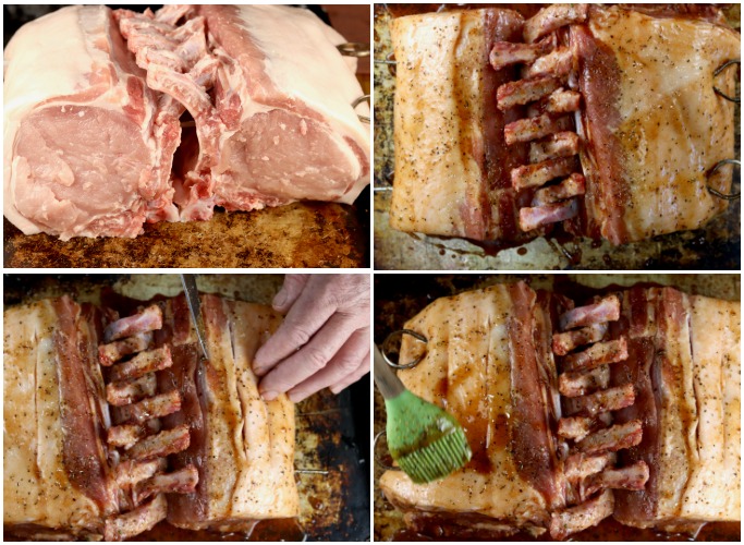 Collage of pork rib roast and glazing method