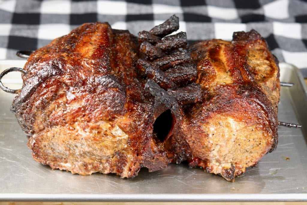 Double rack of pork rib roast - grilled with maple glaze
