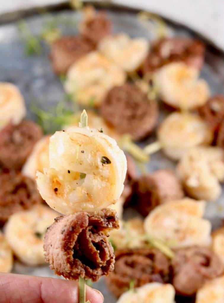 Rolled Steak bite with shrimp appetizer