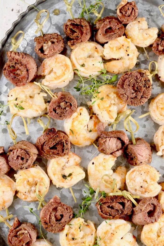 Steak and shrimp appetizer skewers