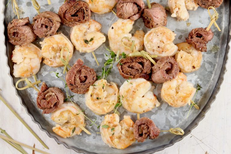 steak and shrimp skewer appetizers