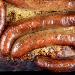 Andouille Smoked Cajun Sausage on a sheet pan