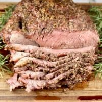 Roast Beef sliced on a cutting board