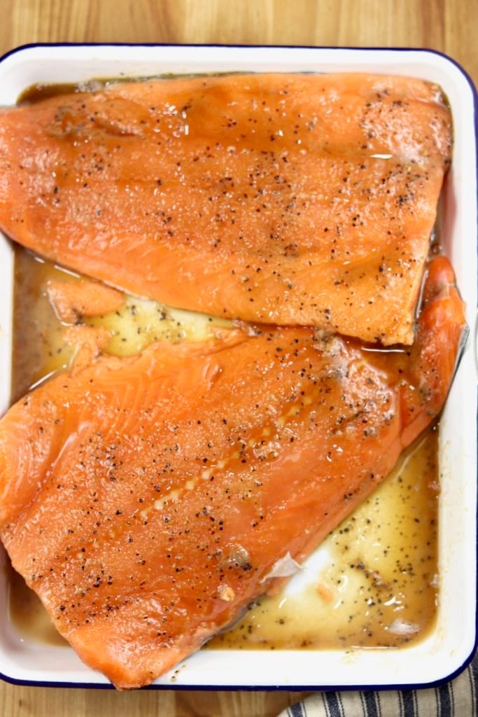 Alaskan salmon filets brushed with glaze
