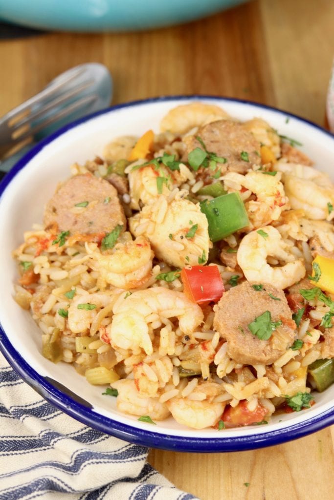 Jambalaya with shrimp, chicken and sausage