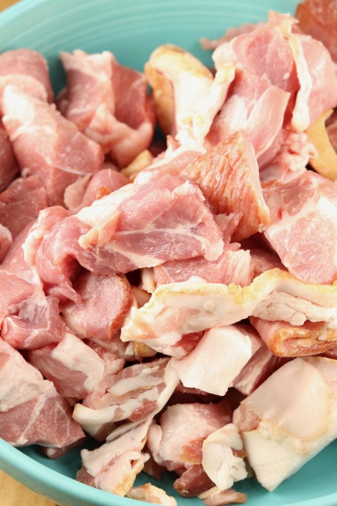 pork shoulder and bacon ends cut into chunks