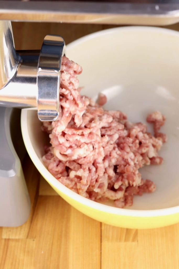 ground pork for sausage from meat grinder