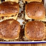 Brisket Sliders in a white baking dish